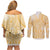 Niue Language Week Couples Matching Off Shoulder Short Dress and Long Sleeve Button Shirt The Rock Coconut Crab - Siapo Gold Pastel
