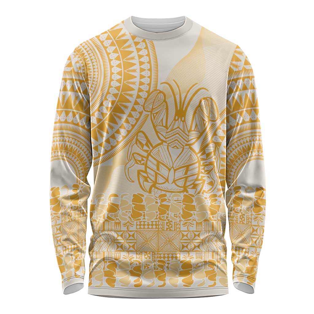 Niue Language Week Long Sleeve Shirt The Rock Coconut Crab - Siapo Gold Pastel LT14 Unisex Gold - Polynesian Pride