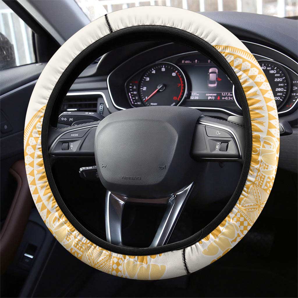 Niue Language Week Steering Wheel Cover The Rock Coconut Crab - Siapo Gold Pastel LT14 - Polynesian Pride