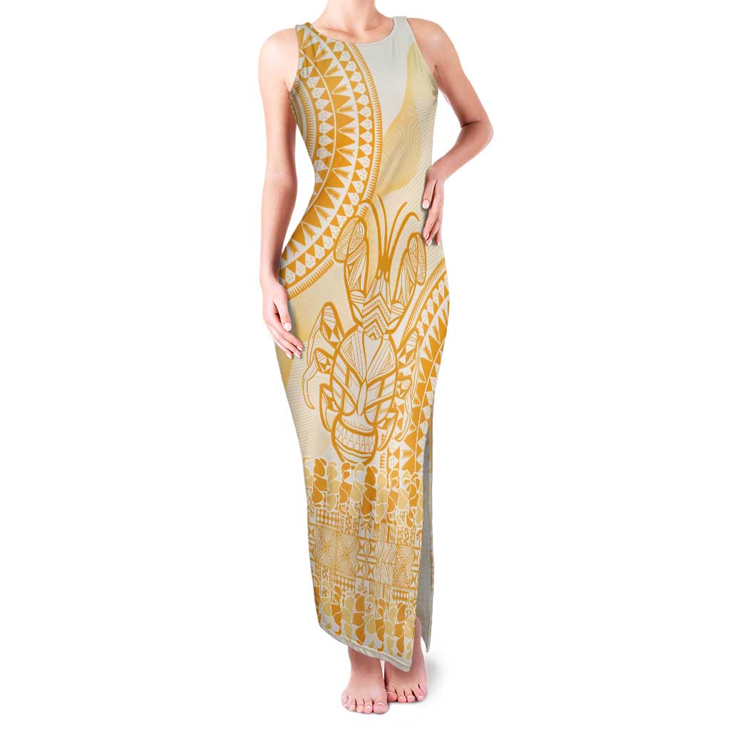 Niue Language Week Tank Maxi Dress The Rock Coconut Crab - Siapo Gold Pastel LT14 Women Gold - Polynesian Pride