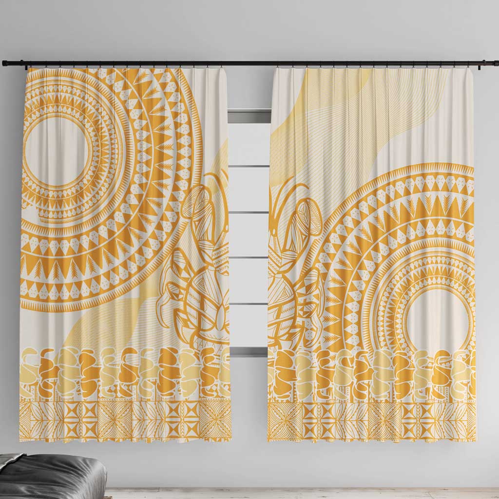 Niue Language Week Window Curtain The Rock Coconut Crab - Siapo Gold Pastel LT14 With Hooks Gold - Polynesian Pride