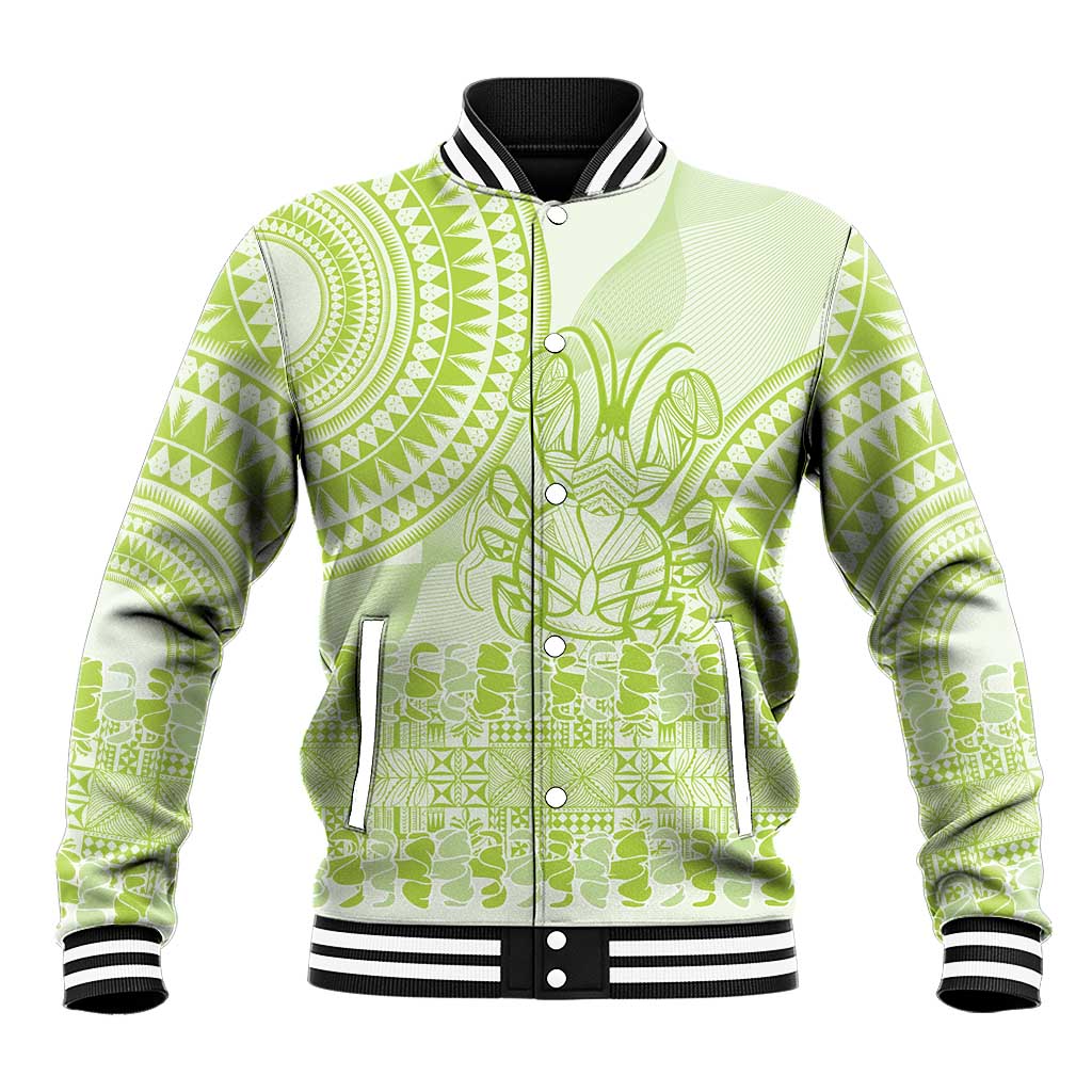 Lime Green Niue Language Week Baseball Jacket The Rock Coconut Crab - Siapo Pattern