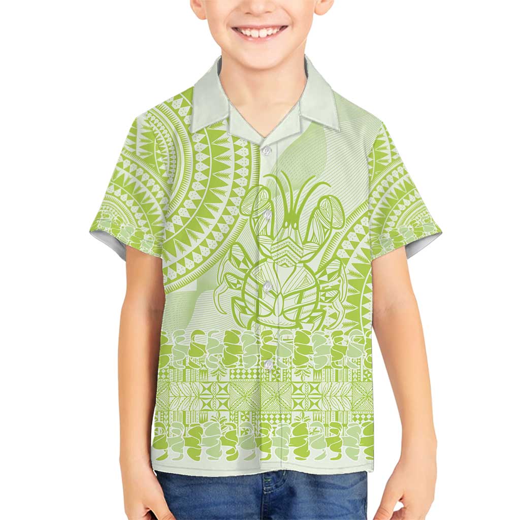 Lime Green Niue Language Week Family Matching Tank Maxi Dress and Hawaiian Shirt The Rock Coconut Crab - Siapo Pattern