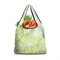 Lime Green Niue Language Week Grocery Bag The Rock Coconut Crab - Siapo Pattern