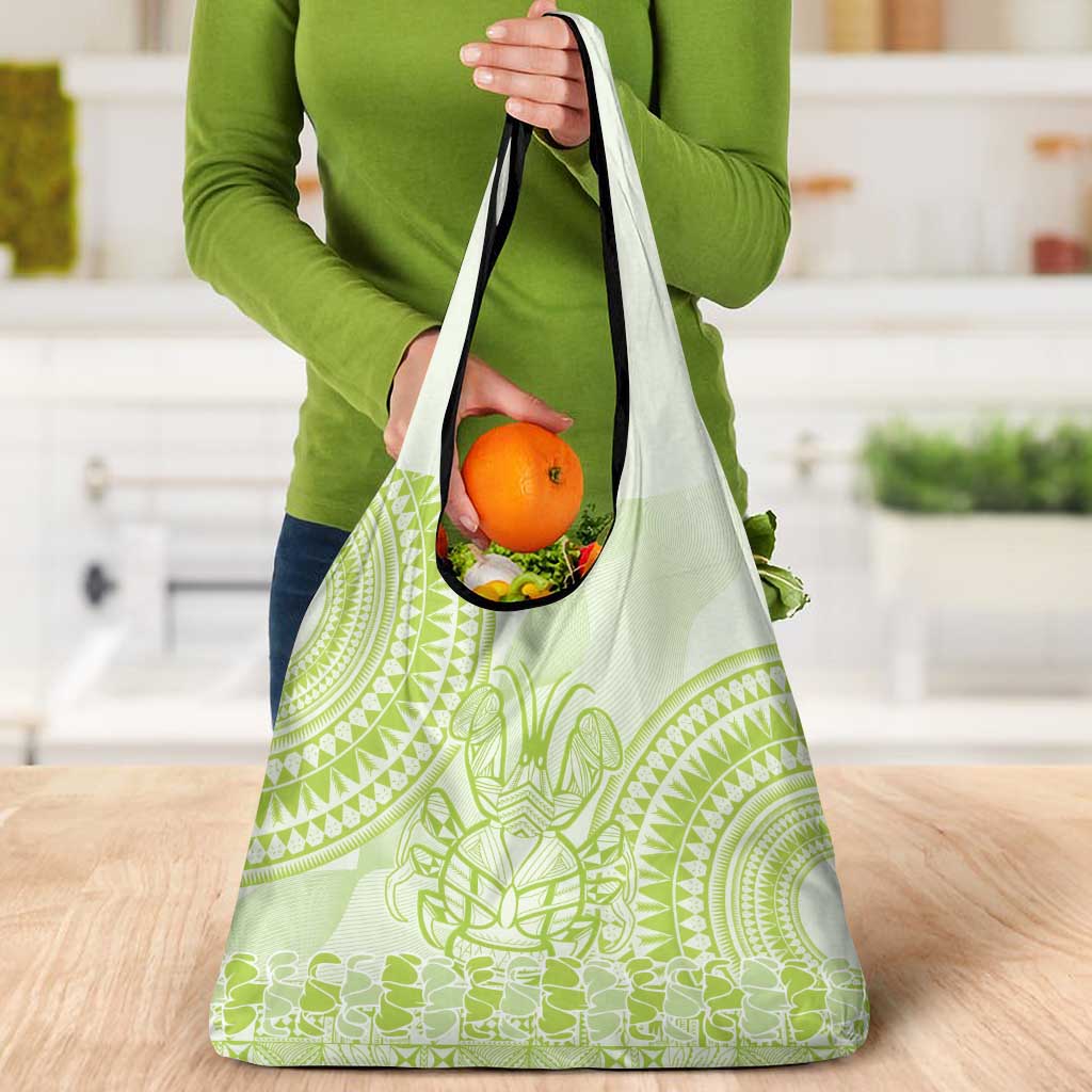 Lime Green Niue Language Week Grocery Bag The Rock Coconut Crab - Siapo Pattern