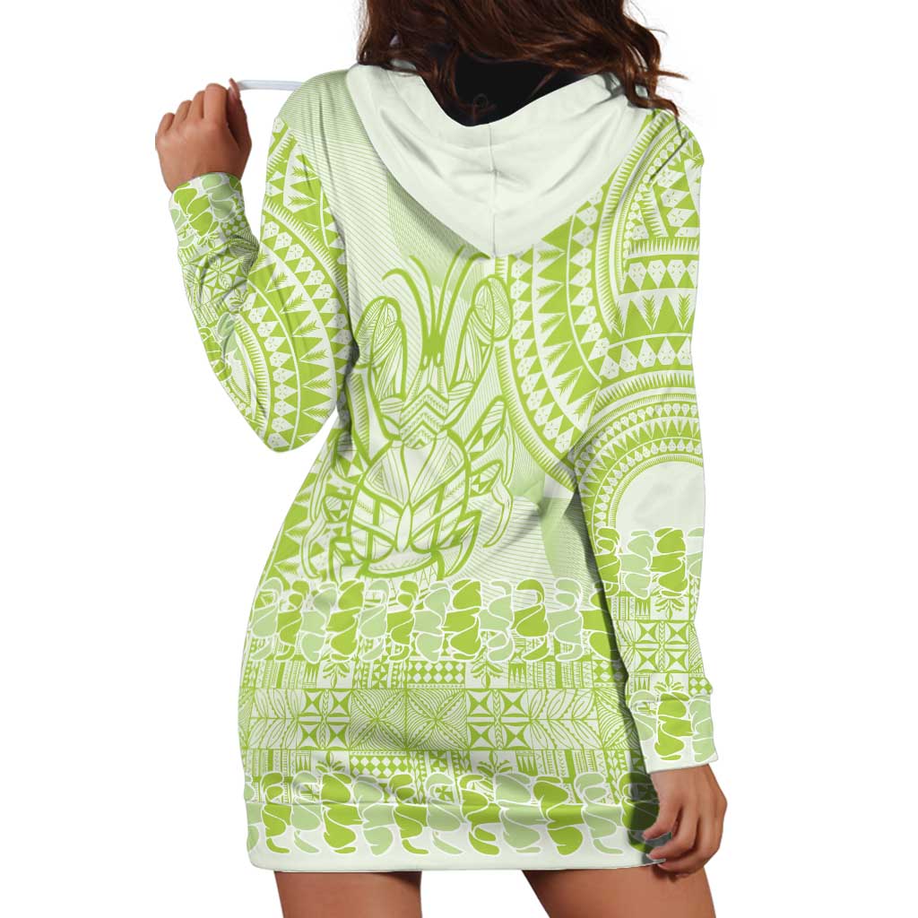 Lime Green Niue Language Week Hoodie Dress The Rock Coconut Crab - Siapo Pattern