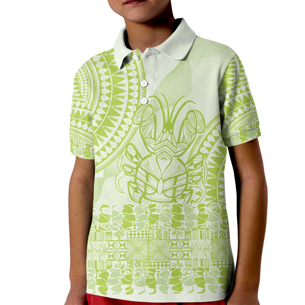 Lime Green Niue Language Week Kid Polo Shirt The Rock Coconut Crab - Siapo Pattern
