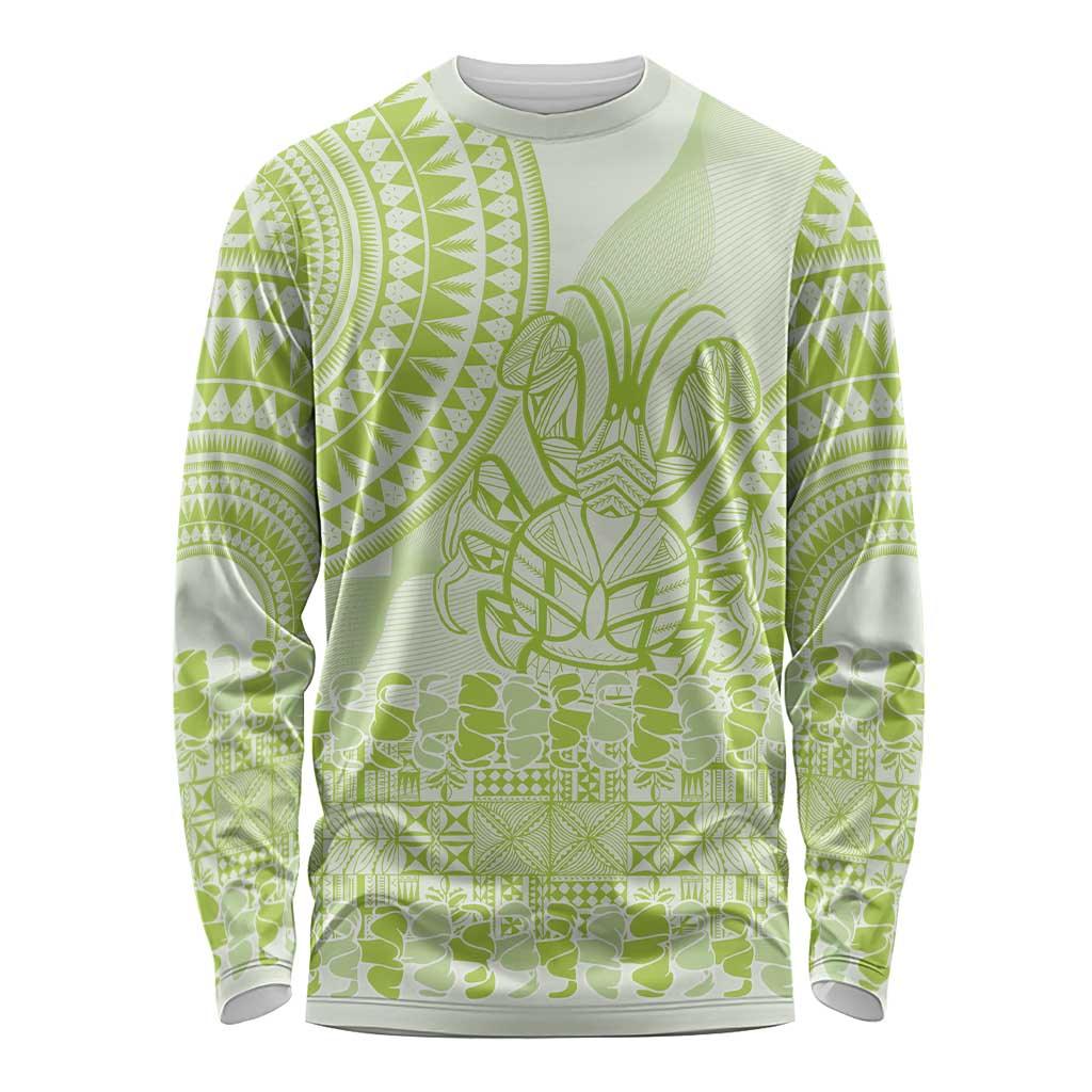 Lime Green Niue Language Week Long Sleeve Shirt The Rock Coconut Crab - Siapo Pattern LT14 Unisex Lime Green - Polynesian Pride