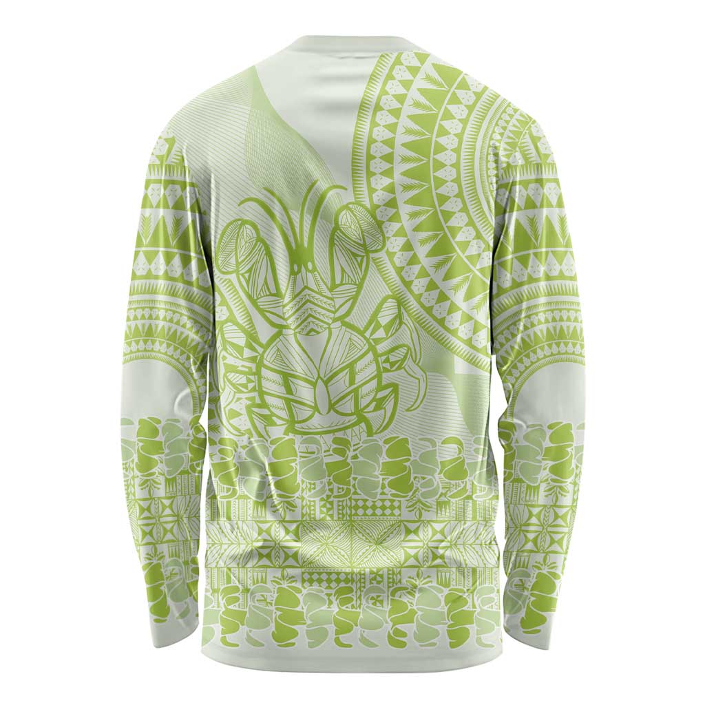 Lime Green Niue Language Week Long Sleeve Shirt The Rock Coconut Crab - Siapo Pattern