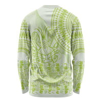 Lime Green Niue Language Week Long Sleeve Shirt The Rock Coconut Crab - Siapo Pattern