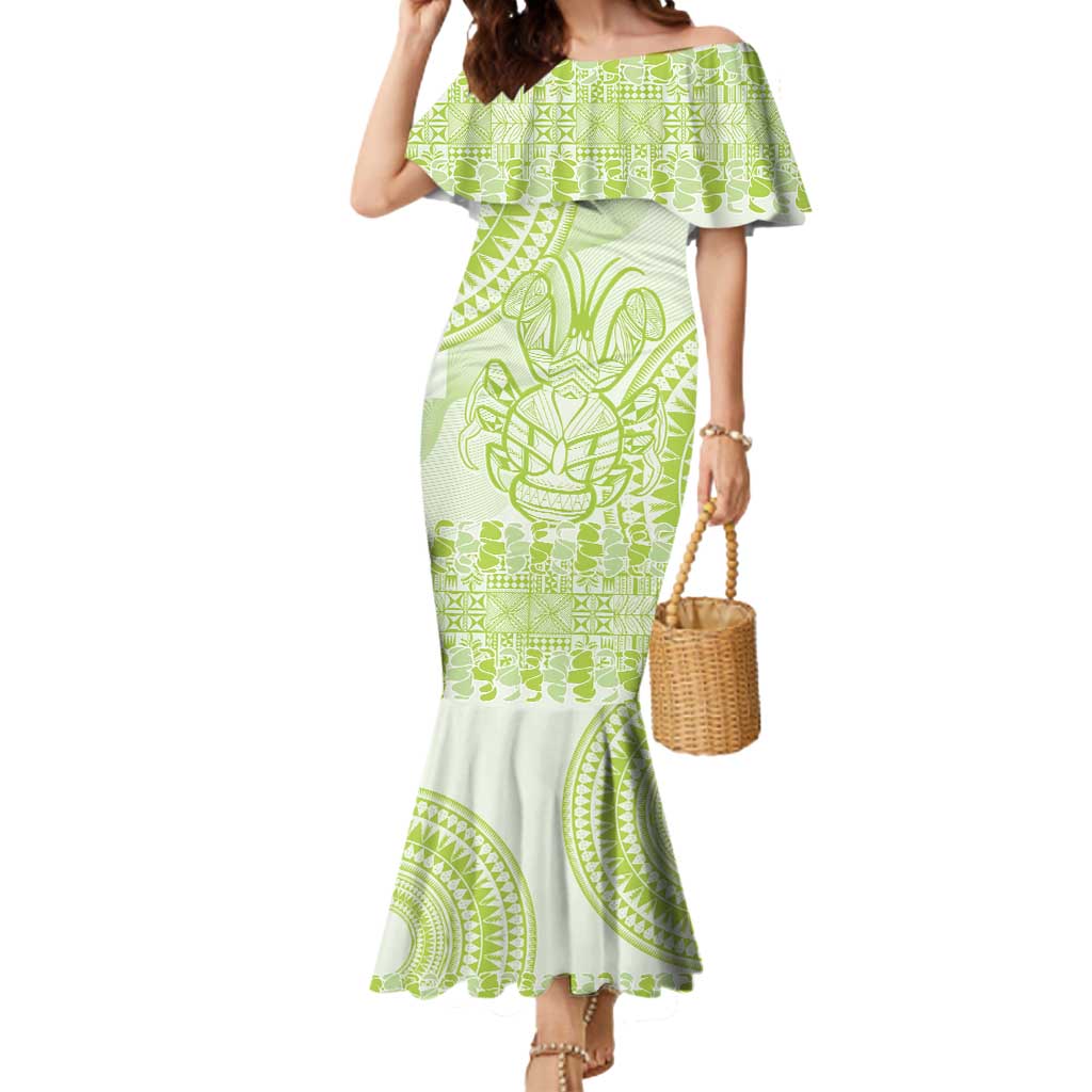 Lime Green Niue Language Week Mermaid Dress The Rock Coconut Crab - Siapo Pattern LT14 Women Lime Green - Polynesian Pride