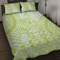Lime Green Niue Language Week Quilt Bed Set The Rock Coconut Crab - Siapo Pattern