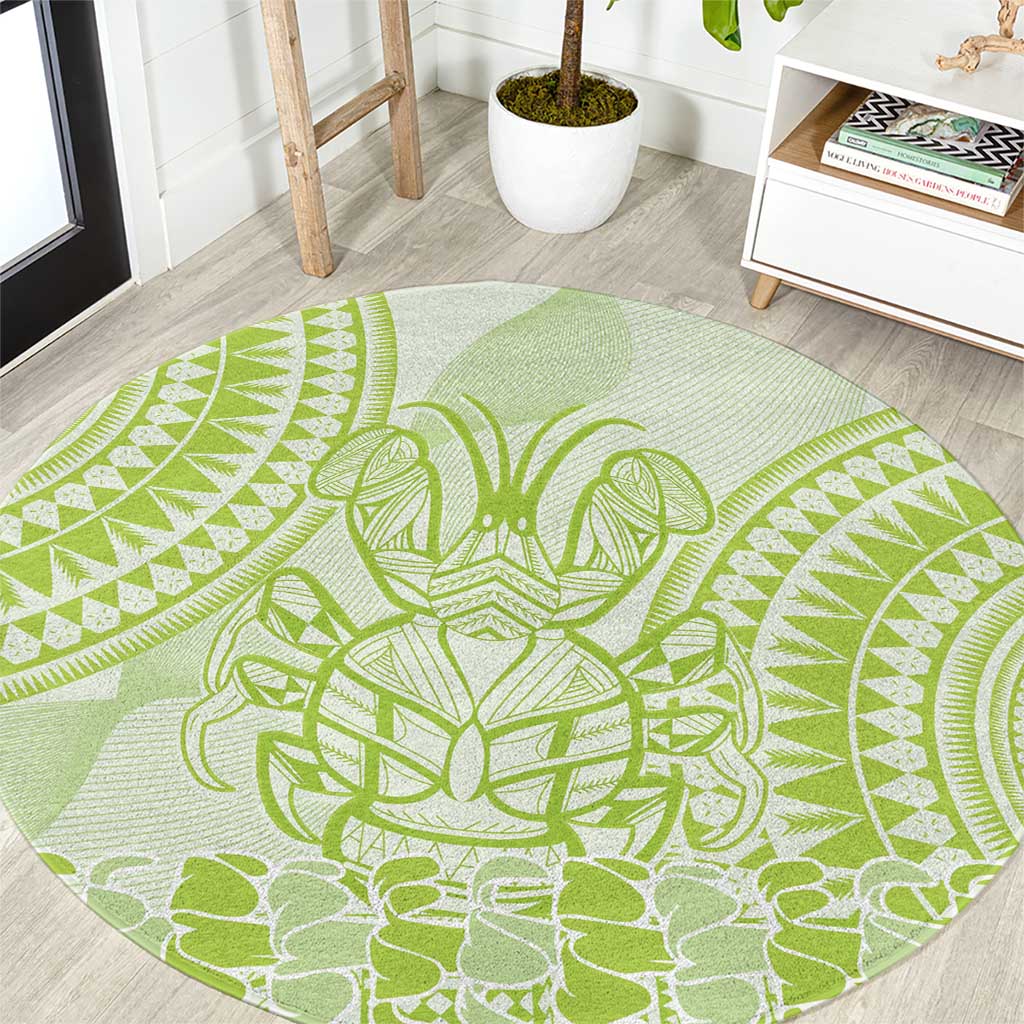 Lime Green Niue Language Week Round Carpet The Rock Coconut Crab - Siapo Pattern LT14 Lime Green - Polynesian Pride