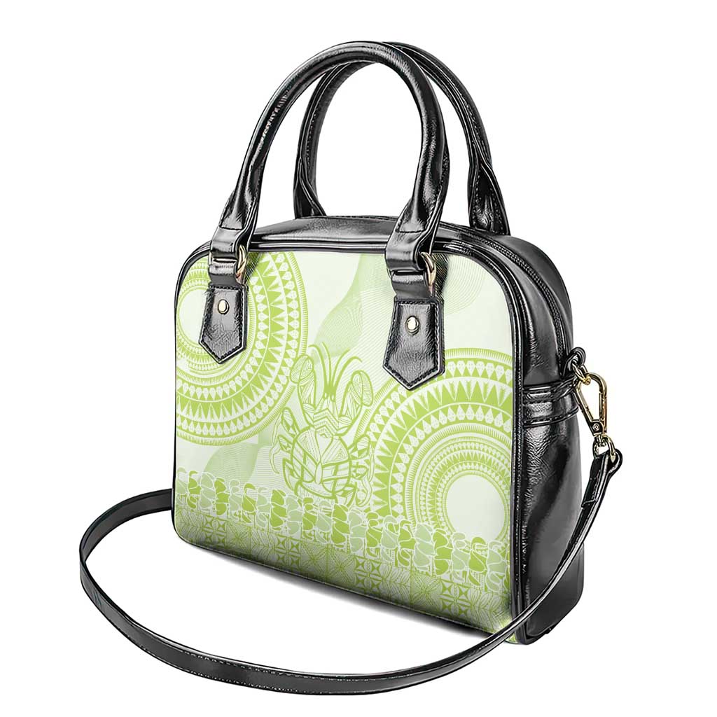 Lime Green Niue Language Week Shoulder Handbag The Rock Coconut Crab - Siapo Pattern