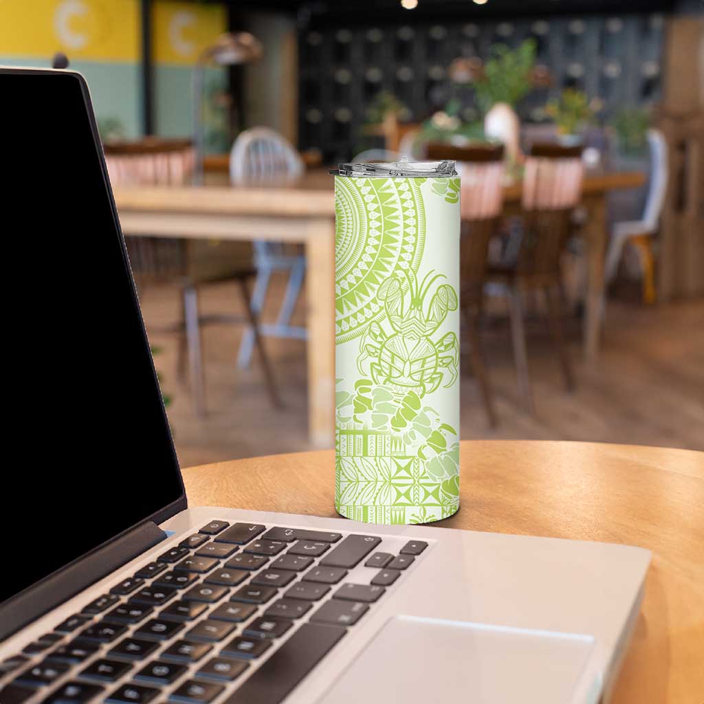 Lime Green Niue Language Week Skinny Tumbler The Rock Coconut Crab - Siapo Pattern