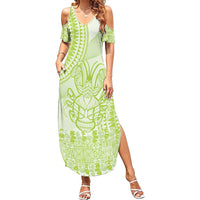 Lime Green Niue Language Week Summer Maxi Dress The Rock Coconut Crab - Siapo Pattern