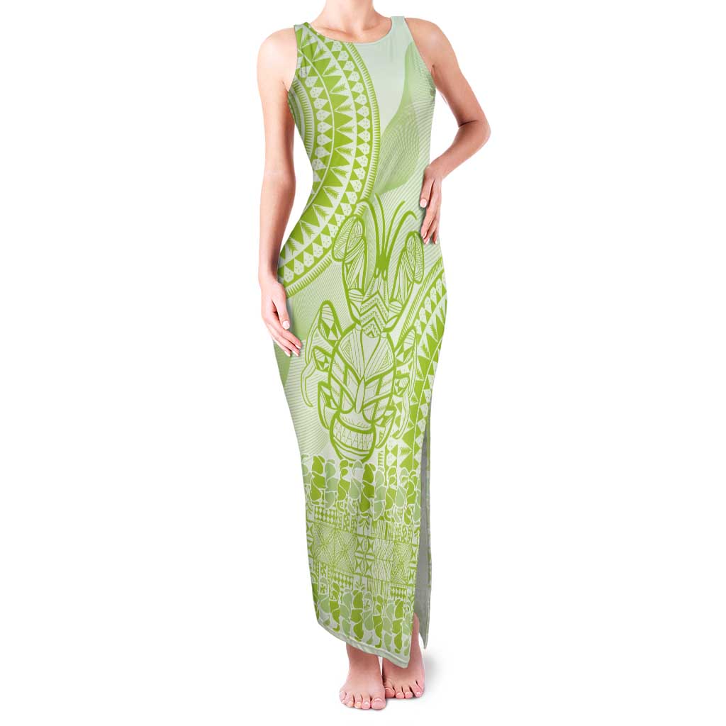 Lime Green Niue Language Week Tank Maxi Dress The Rock Coconut Crab - Siapo Pattern LT14 Women Lime Green - Polynesian Pride