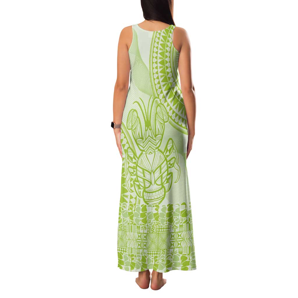 Lime Green Niue Language Week Tank Maxi Dress The Rock Coconut Crab - Siapo Pattern