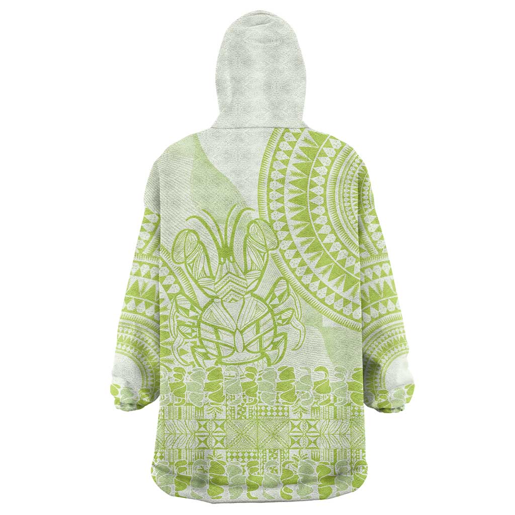 Lime Green Niue Language Week Wearable Blanket Hoodie The Rock Coconut Crab - Siapo Pattern