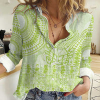 Lime Green Niue Language Week Women Casual Shirt The Rock Coconut Crab - Siapo Pattern