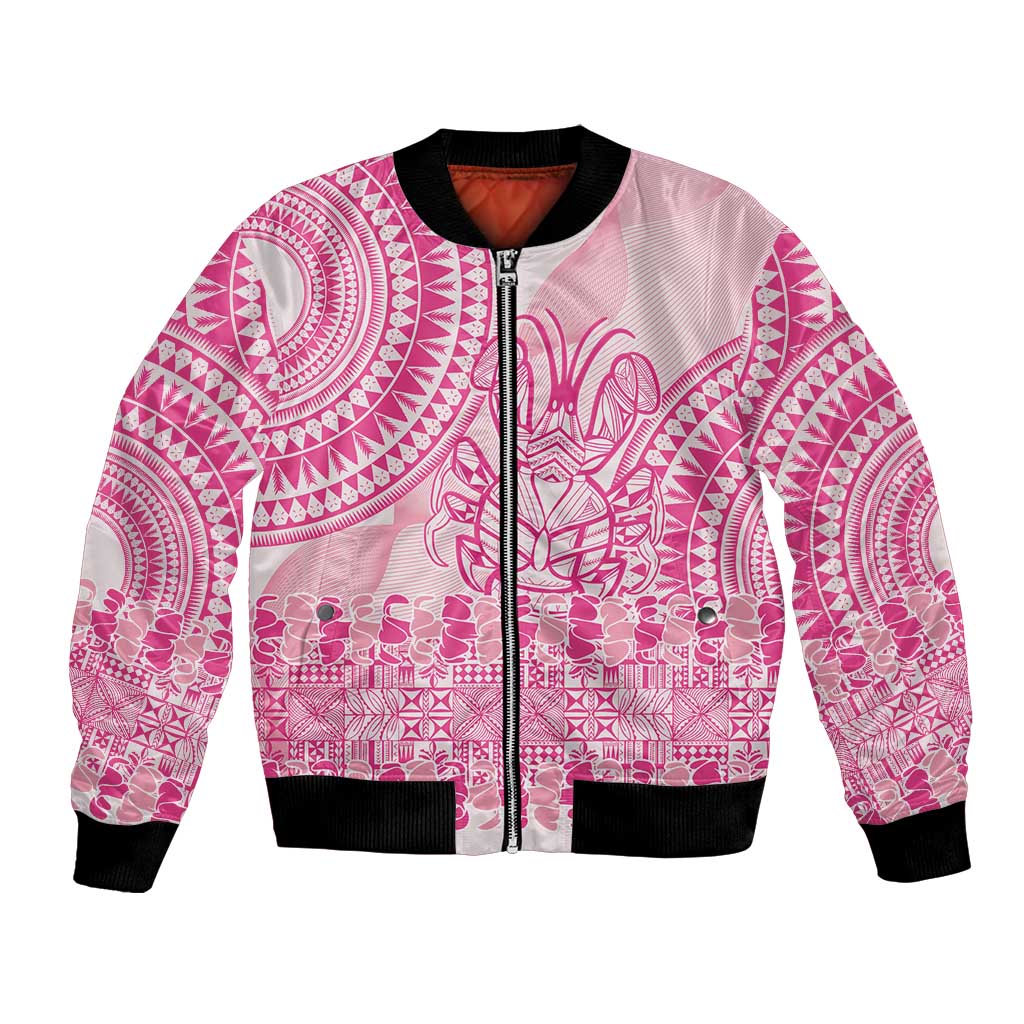 Pink Niue Language Week Bomber Jacket The Rock Coconut Crab - Siapo Pattern LT14 Unisex Pink - Polynesian Pride