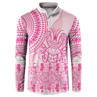 Pink Niue Language Week Button Sweatshirt The Rock Coconut Crab - Siapo Pattern