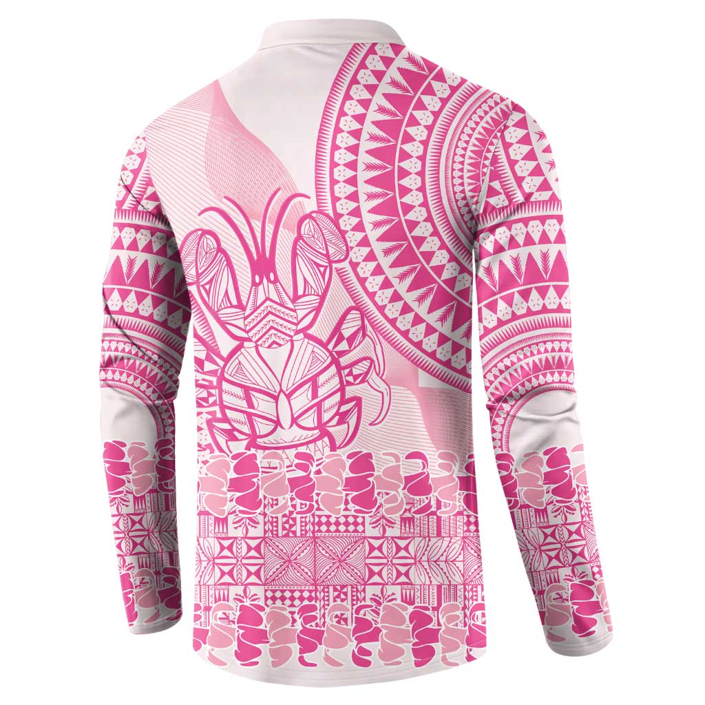 Pink Niue Language Week Button Sweatshirt The Rock Coconut Crab - Siapo Pattern