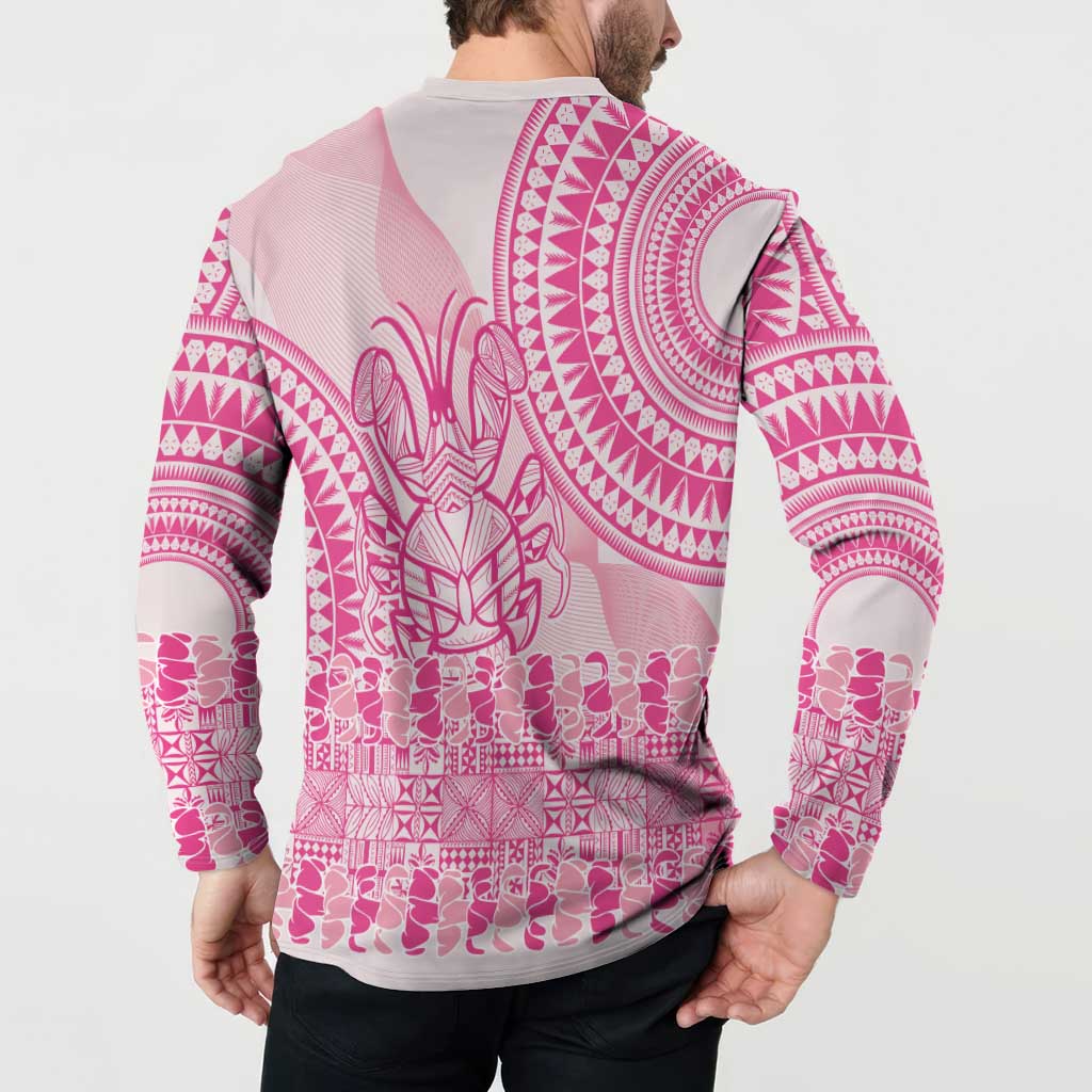 Pink Niue Language Week Button Sweatshirt The Rock Coconut Crab - Siapo Pattern