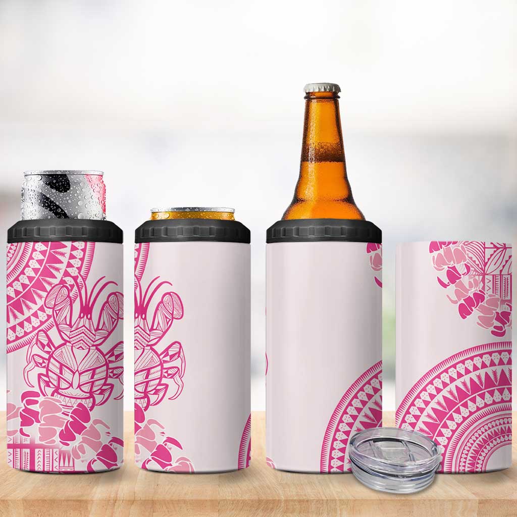 Pink Niue Language Week 4 in 1 Can Cooler Tumbler The Rock Coconut Crab - Siapo Pattern