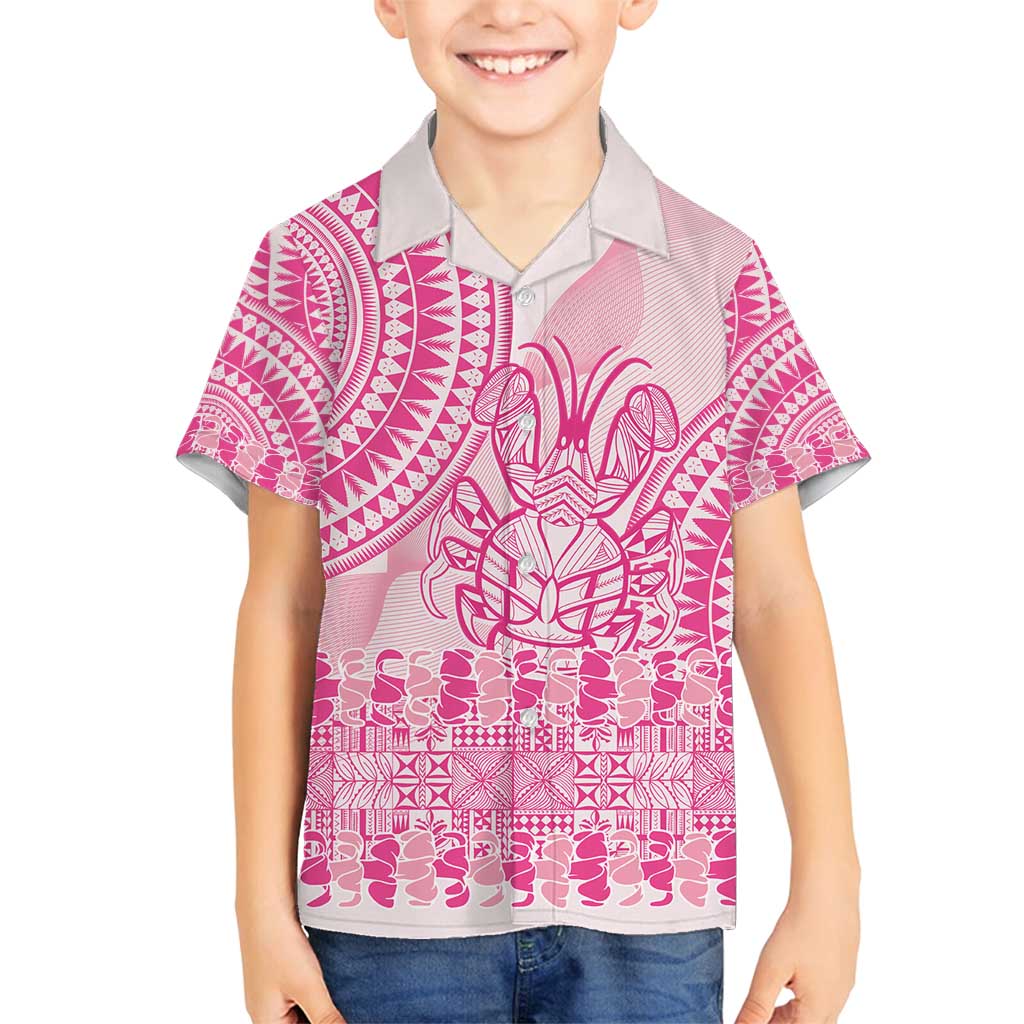 Pink Niue Language Week Family Matching Summer Maxi Dress and Hawaiian Shirt The Rock Coconut Crab - Siapo Pattern