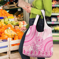 Pink Niue Language Week Grocery Bag The Rock Coconut Crab - Siapo Pattern