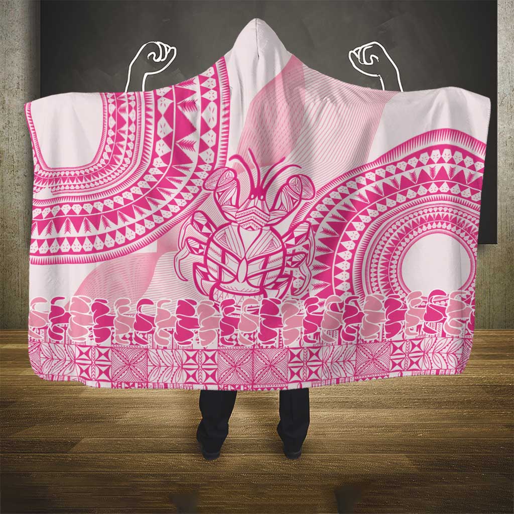 Pink Niue Language Week Hooded Blanket The Rock Coconut Crab - Siapo Pattern