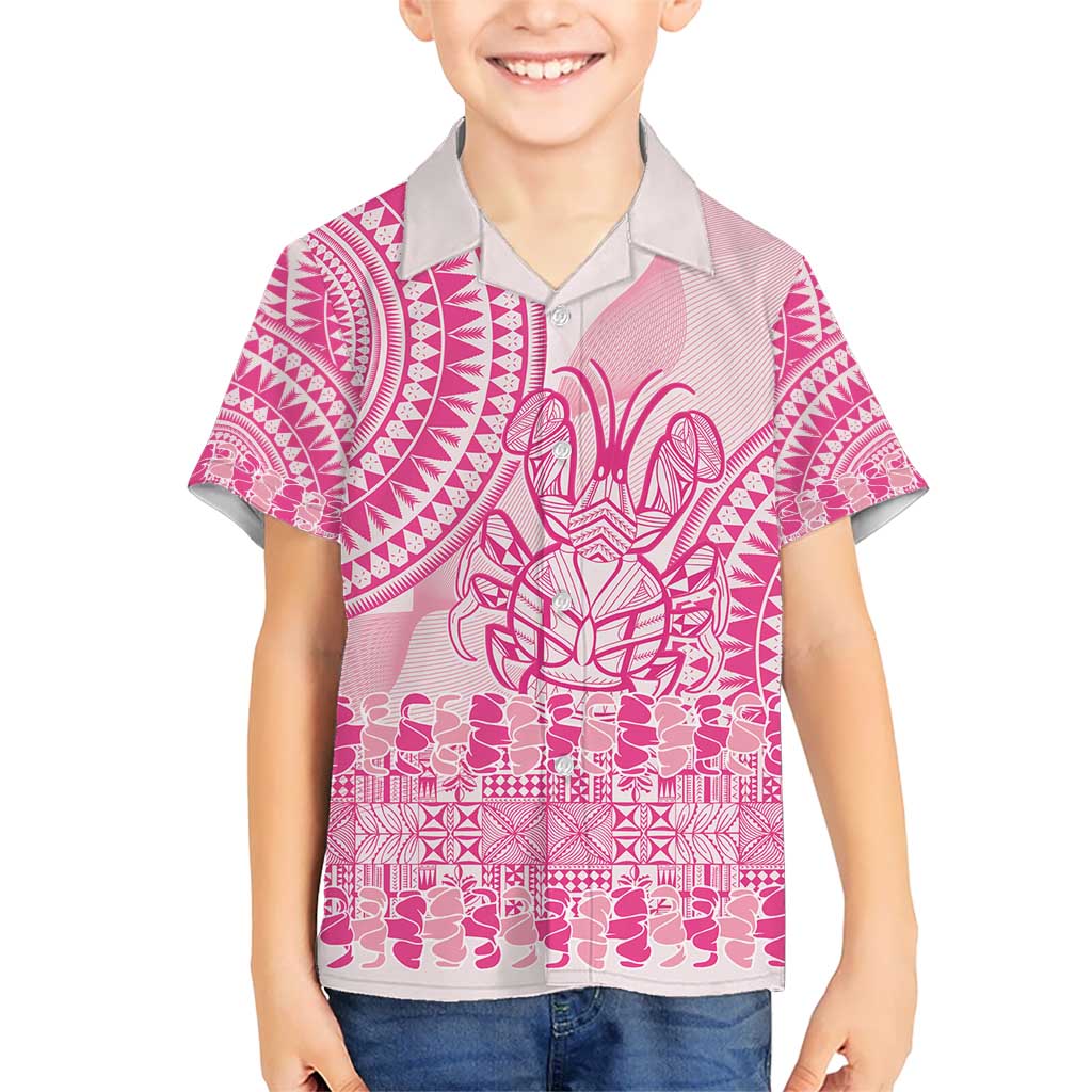 Pink Niue Language Week Kid Hawaiian Shirt The Rock Coconut Crab - Siapo Pattern