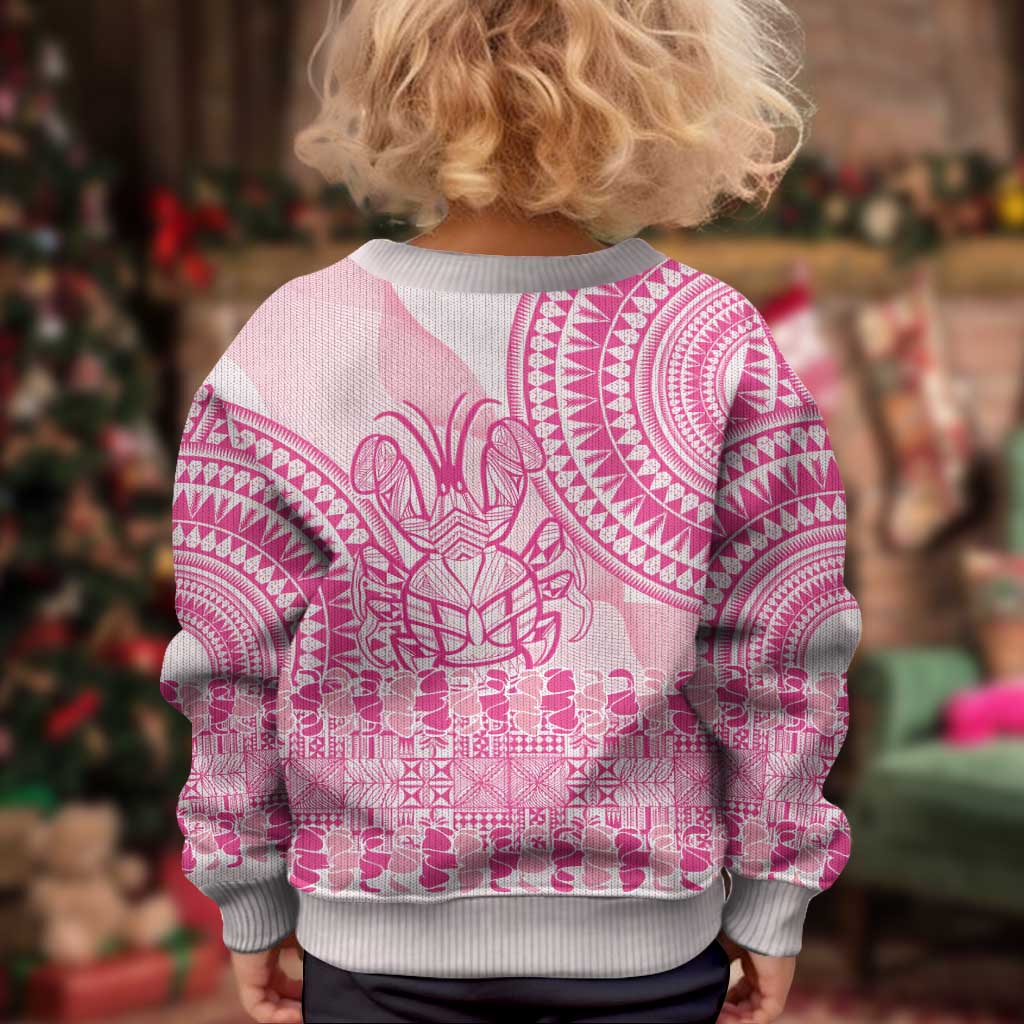 Pink Niue Language Week Kid Ugly Christmas Sweater The Rock Coconut Crab - Siapo Pattern