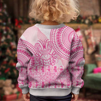 Pink Niue Language Week Kid Ugly Christmas Sweater The Rock Coconut Crab - Siapo Pattern