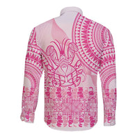 Pink Niue Language Week Long Sleeve Button Shirt The Rock Coconut Crab - Siapo Pattern