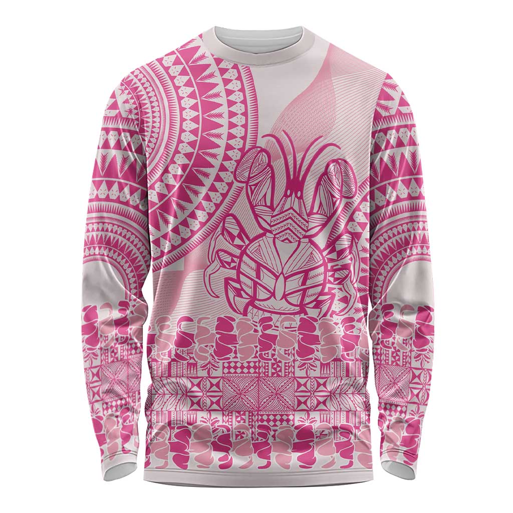 Pink Niue Language Week Long Sleeve Shirt The Rock Coconut Crab - Siapo Pattern LT14 Unisex Pink - Polynesian Pride