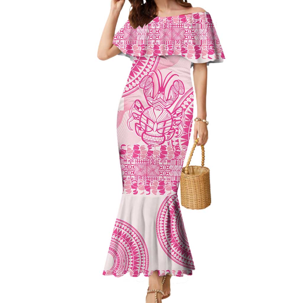 Pink Niue Language Week Mermaid Dress The Rock Coconut Crab - Siapo Pattern LT14 Women Pink - Polynesian Pride