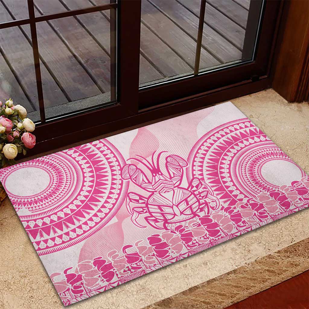 Pink Niue Language Week Rubber Doormat The Rock Coconut Crab - Siapo Pattern