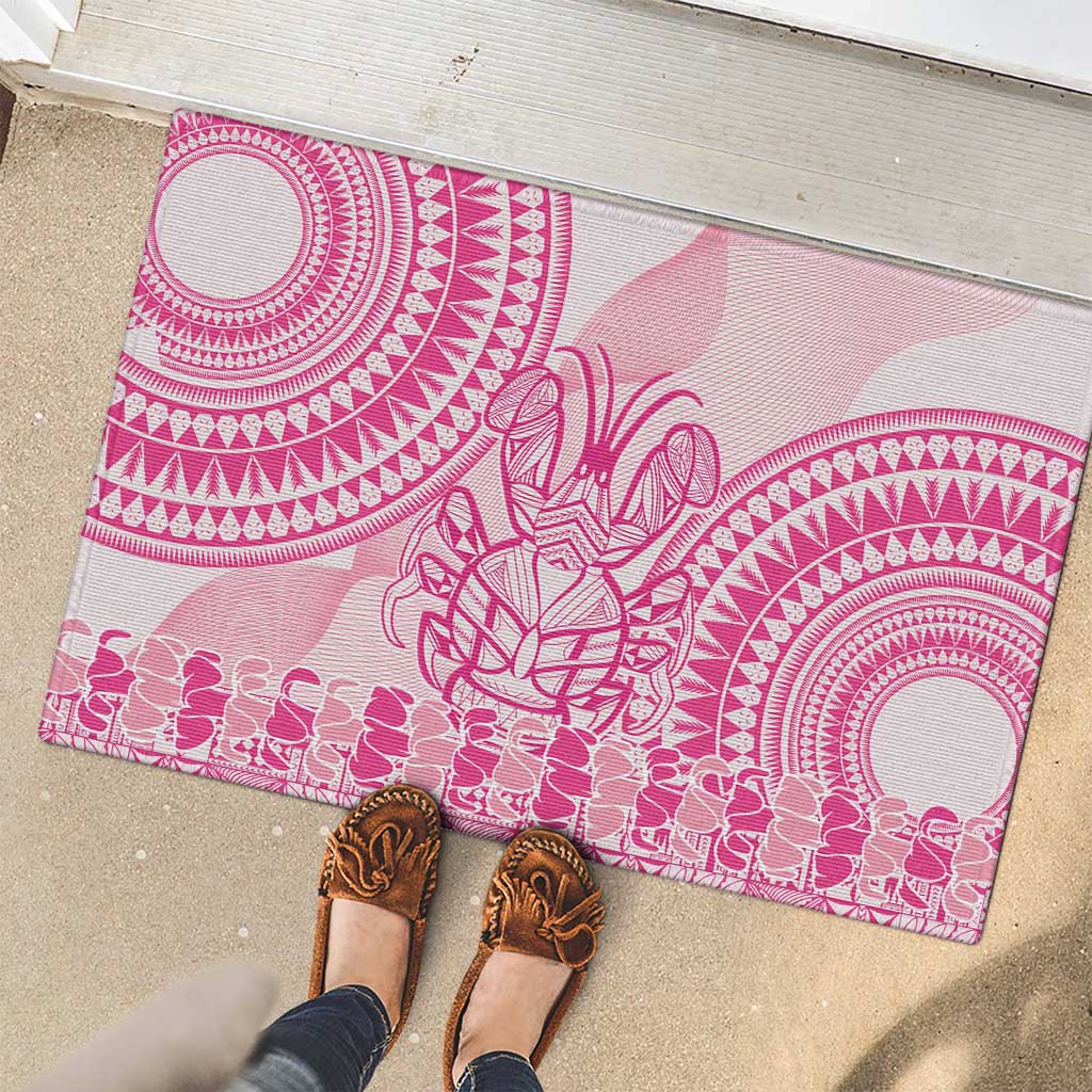 Pink Niue Language Week Rubber Doormat The Rock Coconut Crab - Siapo Pattern