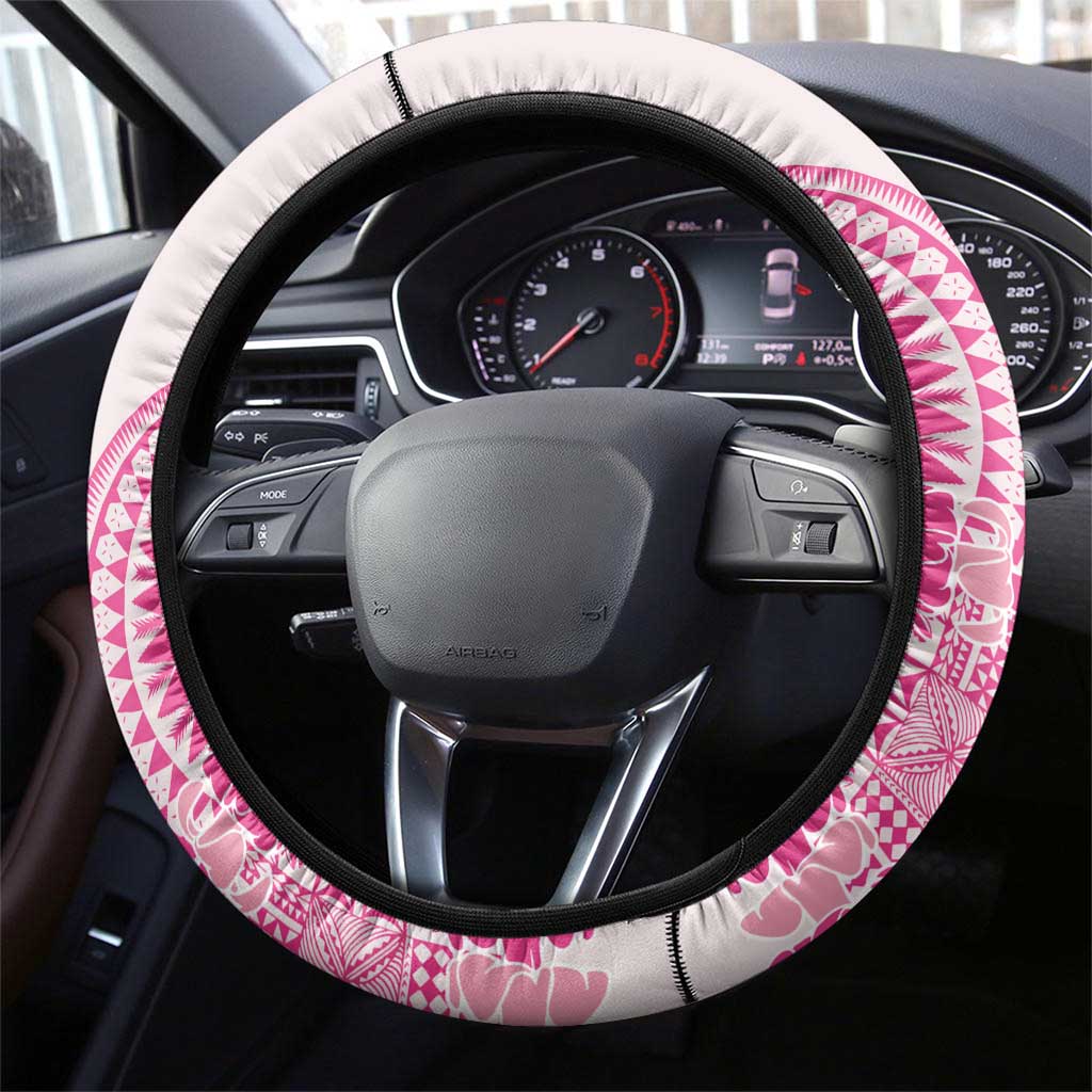 Pink Niue Language Week Steering Wheel Cover The Rock Coconut Crab - Siapo Pattern LT14 - Polynesian Pride