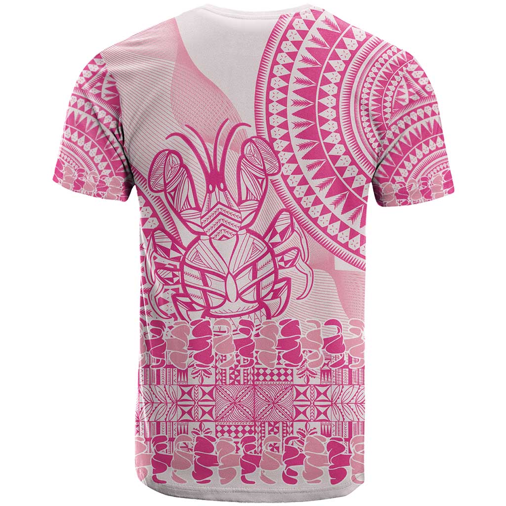 Pink Niue Language Week T Shirt The Rock Coconut Crab - Siapo Pattern