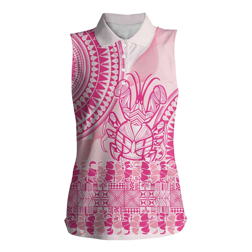 Pink Niue Language Week Women Sleeveless Polo Shirt The Rock Coconut Crab - Siapo Pattern LT14 Female Pink - Polynesian Pride