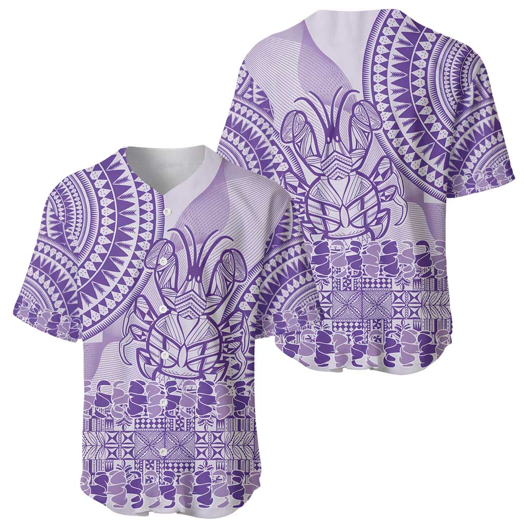 Purple Niue Language Week Baseball Jersey The Rock Coconut Crab - Siapo Pattern LT14 - Polynesian Pride