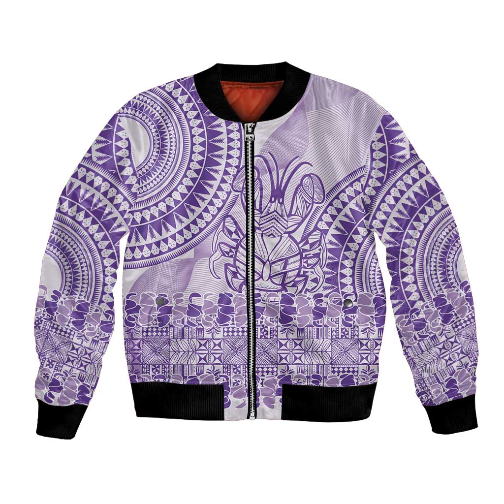 Purple Niue Language Week Bomber Jacket The Rock Coconut Crab - Siapo Pattern LT14 Unisex Purple - Polynesian Pride