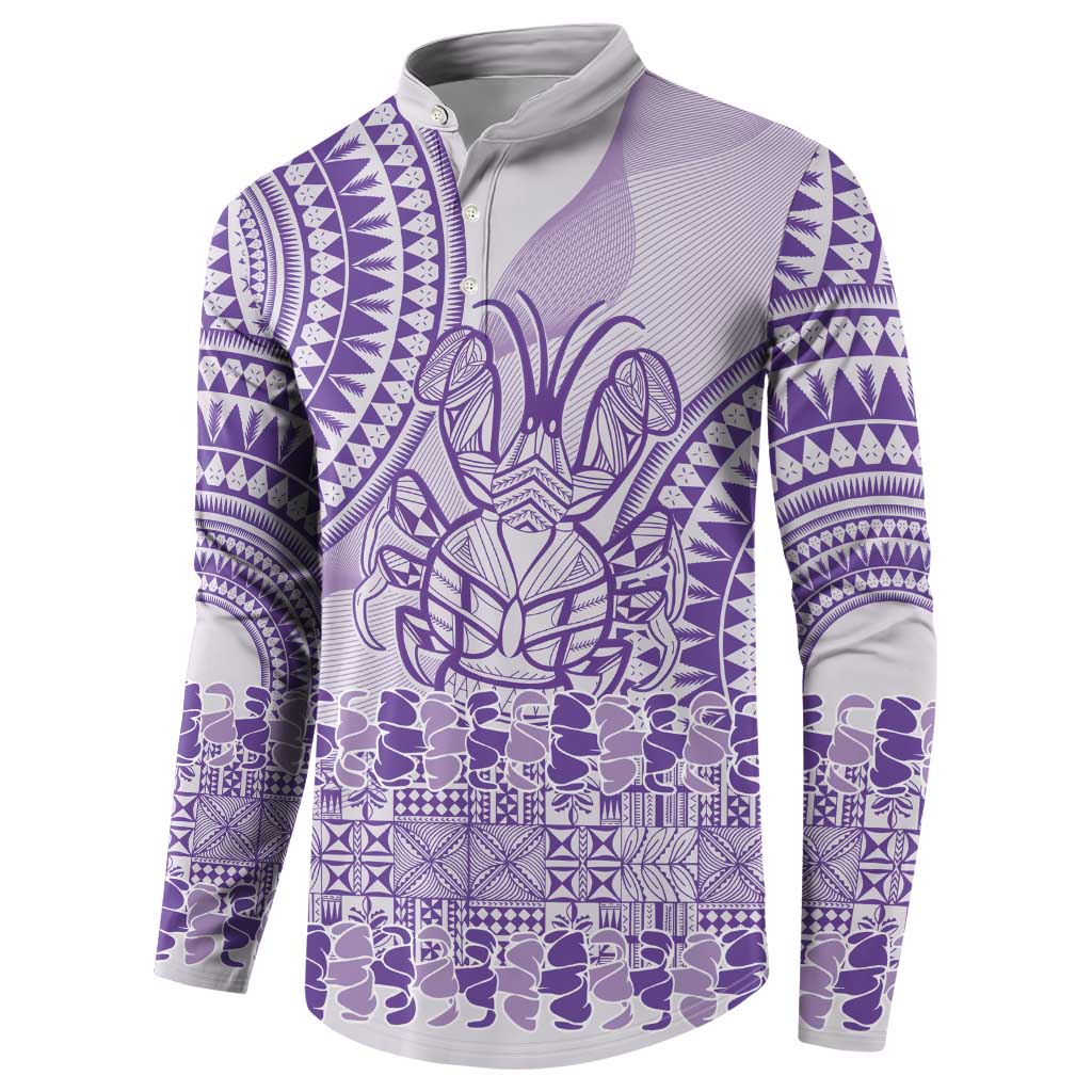 Purple Niue Language Week Button Sweatshirt The Rock Coconut Crab - Siapo Pattern