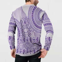 Purple Niue Language Week Button Sweatshirt The Rock Coconut Crab - Siapo Pattern