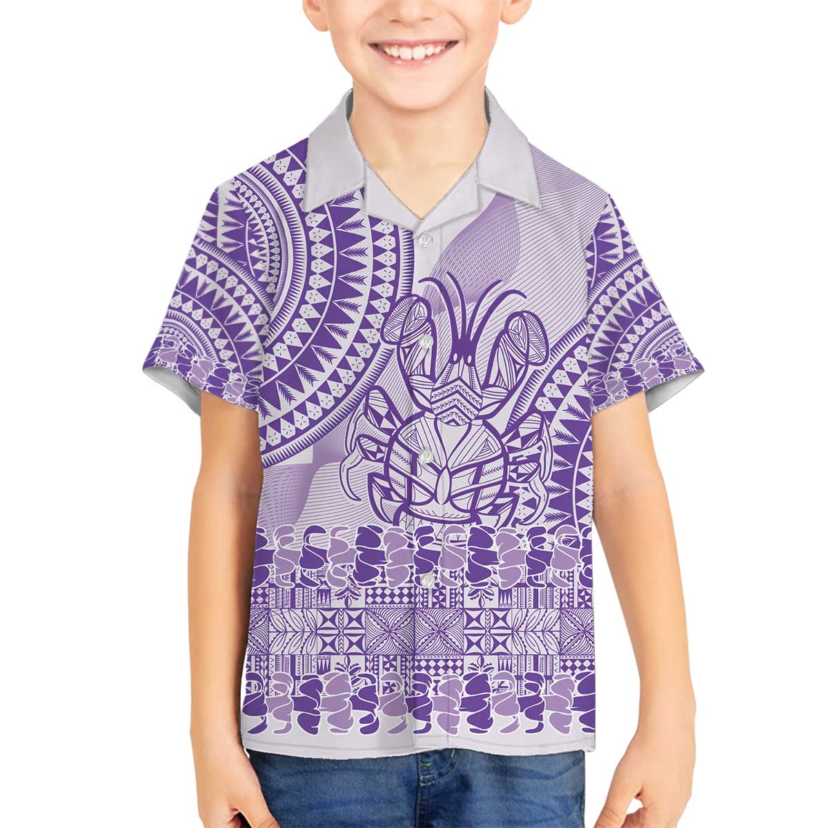 Purple Niue Language Week Family Matching Off The Shoulder Long Sleeve Dress and Hawaiian Shirt The Rock Coconut Crab - Siapo Pattern