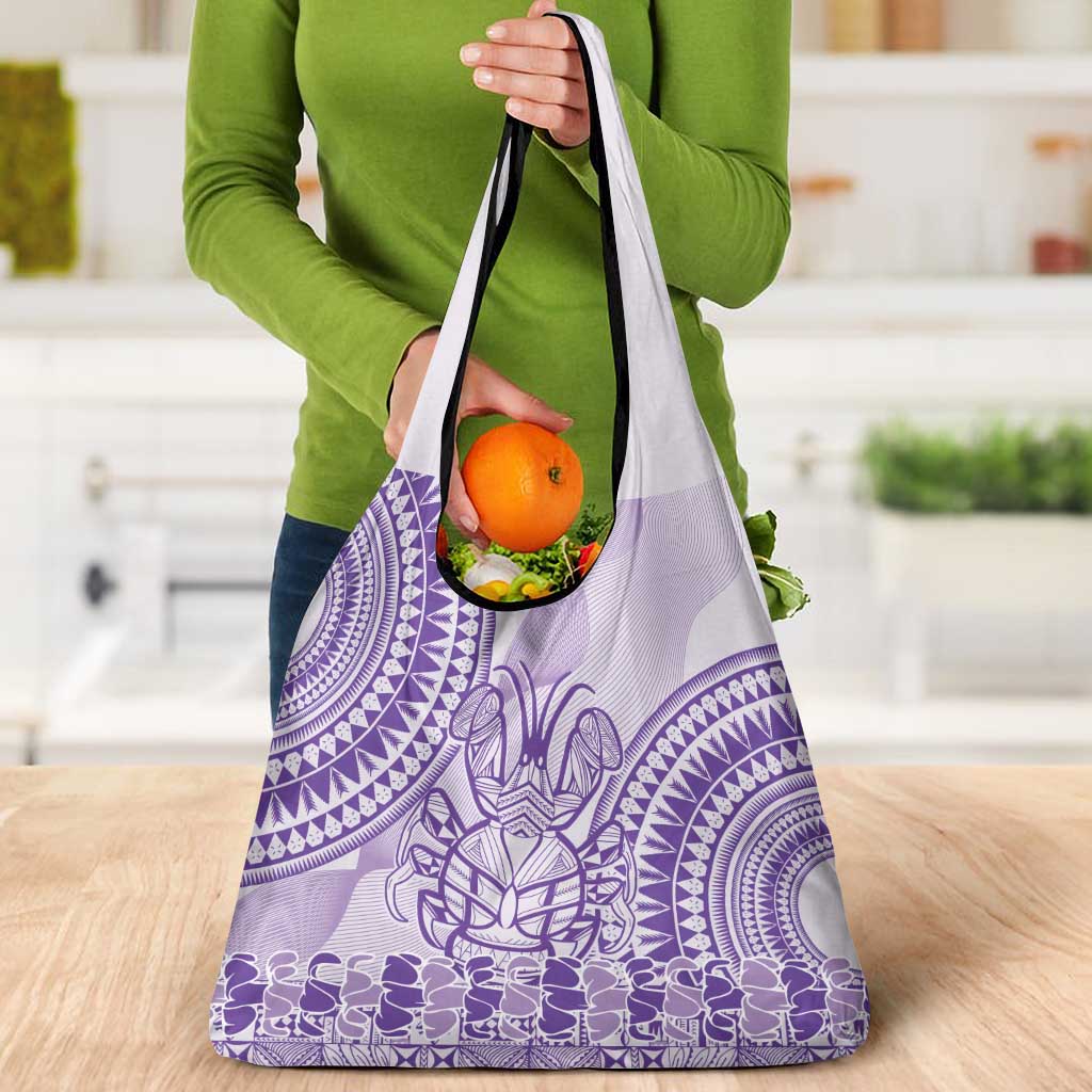 Purple Niue Language Week Grocery Bag The Rock Coconut Crab - Siapo Pattern