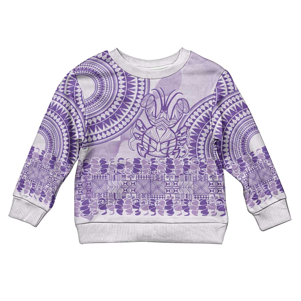 Purple Niue Language Week Kid Ugly Christmas Sweater The Rock Coconut Crab - Siapo Pattern LT14 Kid Purple - Polynesian Pride